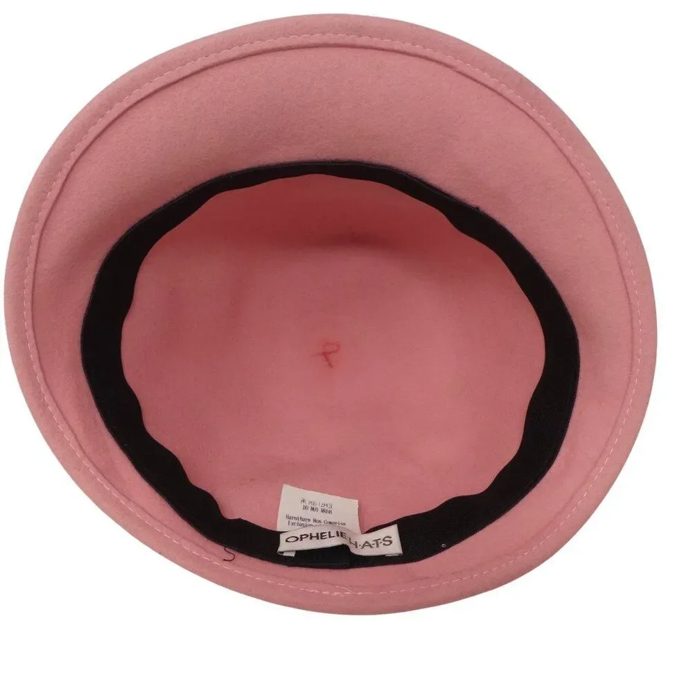 Vintage Ophelie Pink Wool Felt Flower Detail Bucket Cloche‎ Hat
